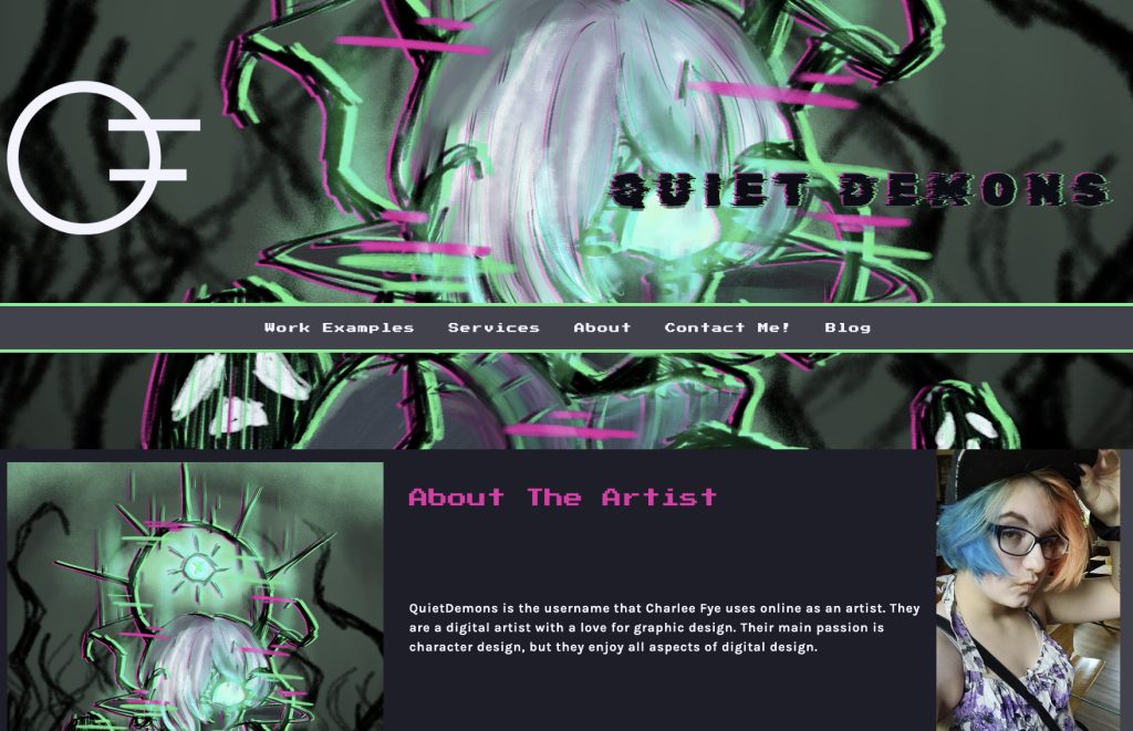 A student's work: website design, AR 341 Web Design